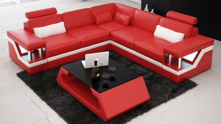 Ledercouch Couch Wunnlandschaft Eck Garnitur Design Modern Eck Sofa L-Form L6002