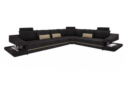 Wunnzëmmer Textil Schwaarz Sofa Sofas L-FormSëtz Faarf Ecksofa Couch Polstermiwel