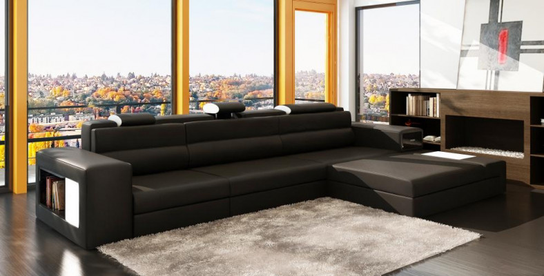 Designssofa Sofa Canapé USB Polster Ecksofa Garnitur Wunnlandschaft Liederdivan LED