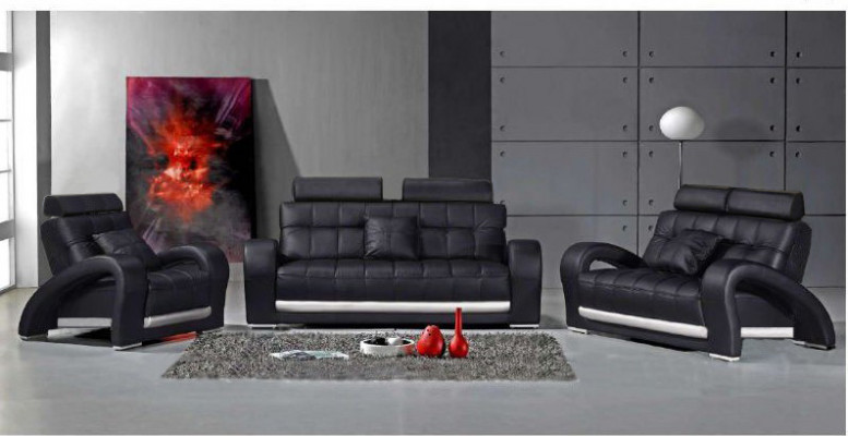 Ledersofa mat USB Wunnlandschaft 3+2+1 Sëtzer Garnitur Design Modern Sofa B2023