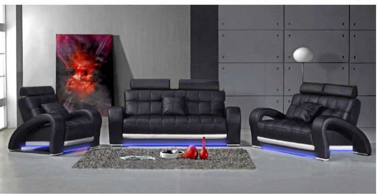 Ledersofa mat USB Wunnlandschaft 3+2+1 Sëtzer Garnitur Design Modern Sofa B2023