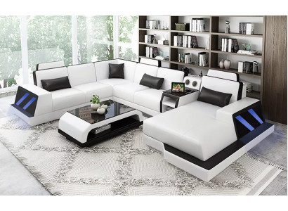 Design Eckgarnitur Wunnlandschaft Ecksofa Sofa Couch Sofas Couchen Dësch 2tlg.