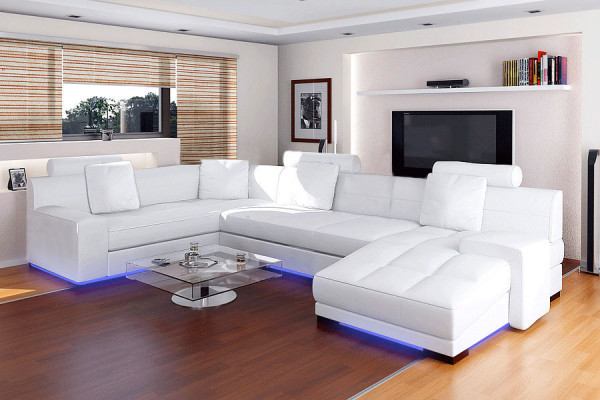 Ledersofa mat USB Wunnlandschaft Ecksofa Eck Garnitur Design Modern Sofa A1111