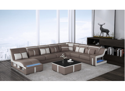 Luxus Canapé Eckcouch Design Wunnlandschaft Canapéen Canapé Eckgarnitur + Luucht + USB