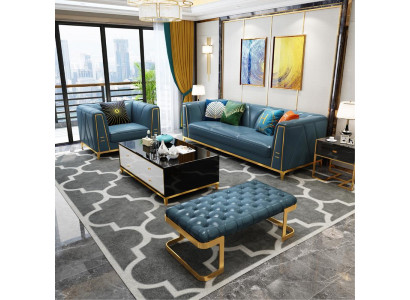 Chesterfield Exklusive Design Miwwel 3+1 Sëtzer Hocker Couch Polster Garnitur