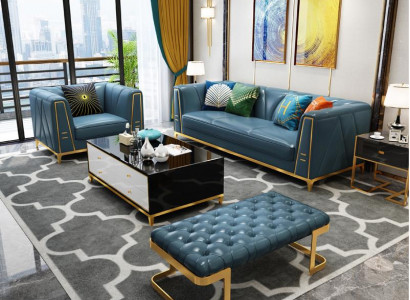 Chesterfield Exklusive Design Miwwel 3+1 Sëtzer Hocker Couch Polster Garnitur