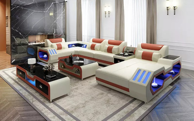 Design Eckgarnitur Ecksofa Sofa Couch Sofas Couchen Dësch 2stécker Wunlandschaft