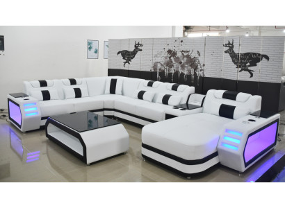 Ecksofa Polster Sëtzgruppe Eckcouch Sofa Couchen Wunnlandschaft + Couchtisch