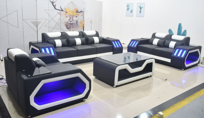 Sofagarnitur Couch Set 3+2+1 + Dësch Liederdivan Sëtz Beliichtete Design Polster