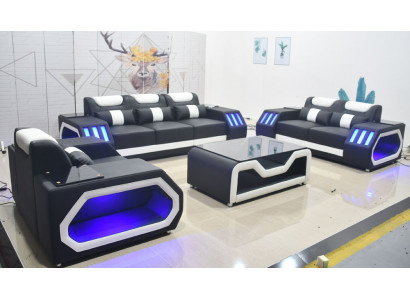 Sofagarnitur Couch Set 3+2+1 + Dësch Liederdivan Sëtz Beliichtete Design Polster