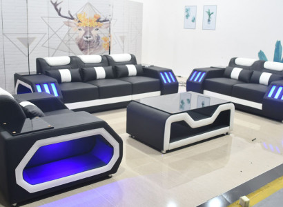 Sofagarnitur Couch Set 3+2+1 + Dësch Liederdivan Sëtz Beliichtete Design Polster