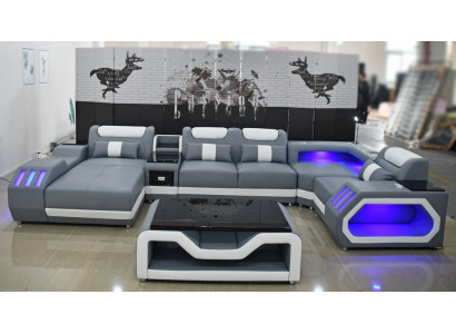 Ledercouch Sofa Modern Polster Leder Wunnlandschaft Design Ecksofa Couch Textil