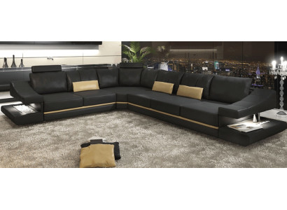 Wunnzëmmer Textil L-Form Sofas Schwaarz NEI Ecksofa Canapé Polstermöbel