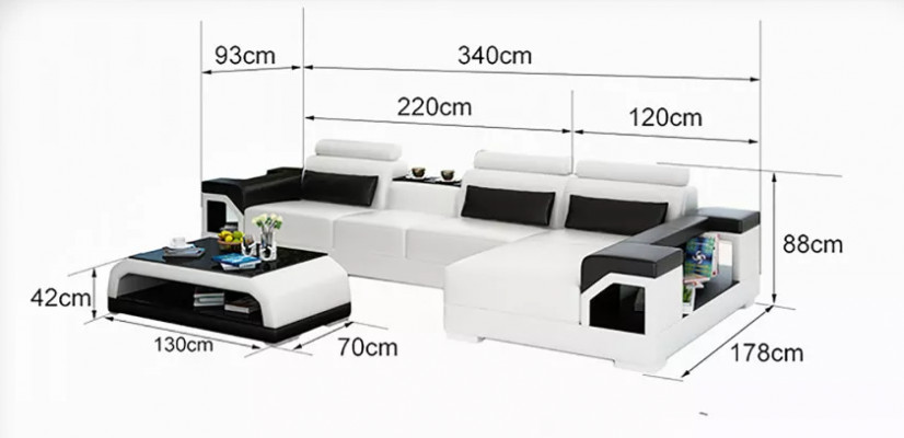 Eckcouch L-Form Fauteuil Couchdësch Moderne Couch Ledercouch Eckcouch Gepolstert 4-Stéck Set