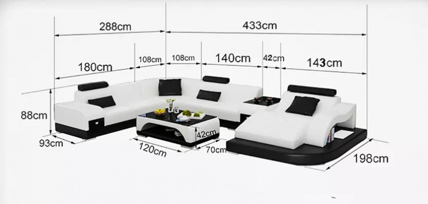 Eckcanapé U-Form Fautteuil Couchtisch Moderne Canapé Ledercanapé Eckcanapé Polster 2tlg Set