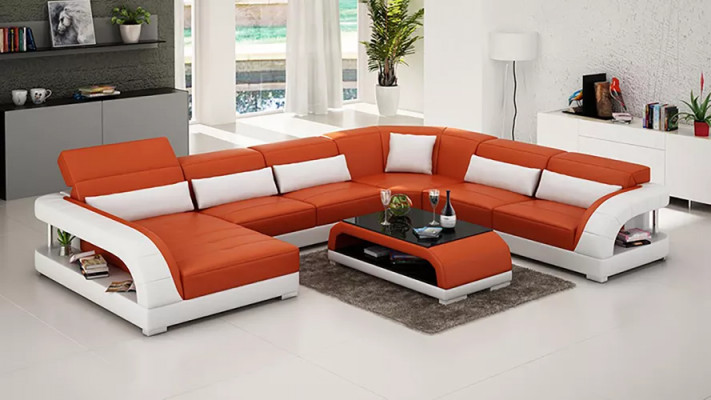 Ecksofa U-Form Modern Sofa Lieder Canapéen Polster Designer Sofaen Dësch 2-teileg