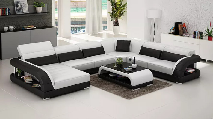 Ecksofa U-Form Modern Sofa Lieder Canapéen Polster Designer Sofaen Dësch 2-teileg