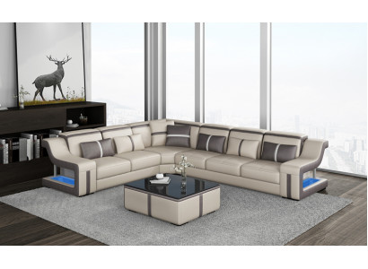 XXL Eckcouch Sofa mat USB Eck Wunnzëmmercouch Sofa Canapé Dësch Polstersëtz Lieder