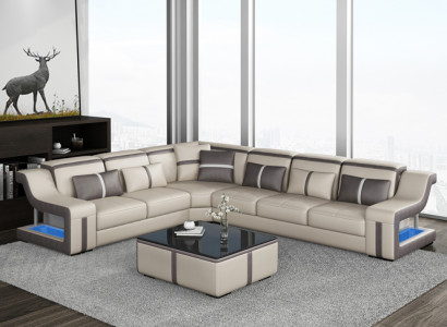 XXL Eckcouch Sofa mat USB Eck Wunnzëmmercouch Sofa Canapé Dësch Polstersëtz Lieder