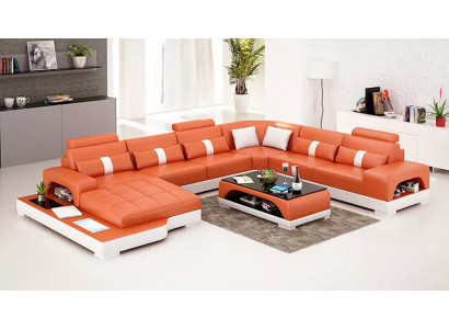 Modernen Ecksofa a Form Canapé Dësch Ledersofa Ecksofa Polster Orange Luxus