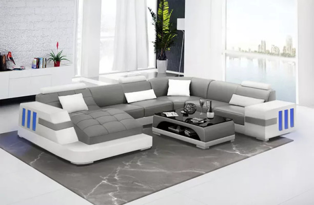 Designer Sofa Ecksofa Ledersofa Sofas U-Form Polster Canapé Wunnlandschaft Lieder
