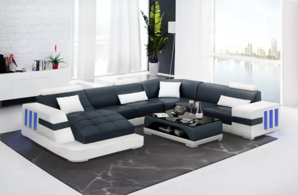 Designer Sofa Ecksofa Ledersofa Sofas U-Form Polster Canapé Wunnlandschaft Lieder