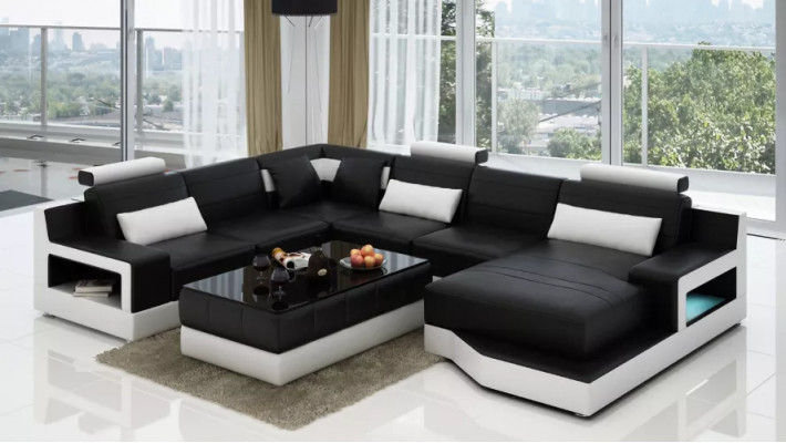 Lieder-Couch Ecksofa U-Form Wunnlandschaft Designer Sofa Modern Sofas Dësch
