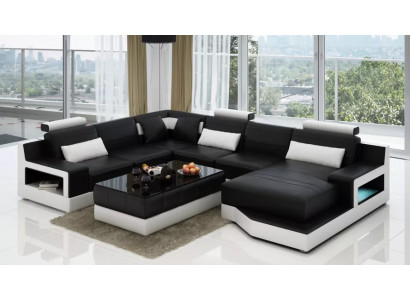 Lieder-Couch Ecksofa U-Form Wunnlandschaft Designer Sofa Modern Sofas Dësch