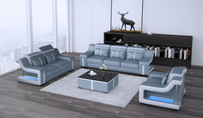 Design-Couchgarnitur mat USB Set Wunnzëmmer Set 3+2+1 + Couchtisch Modern