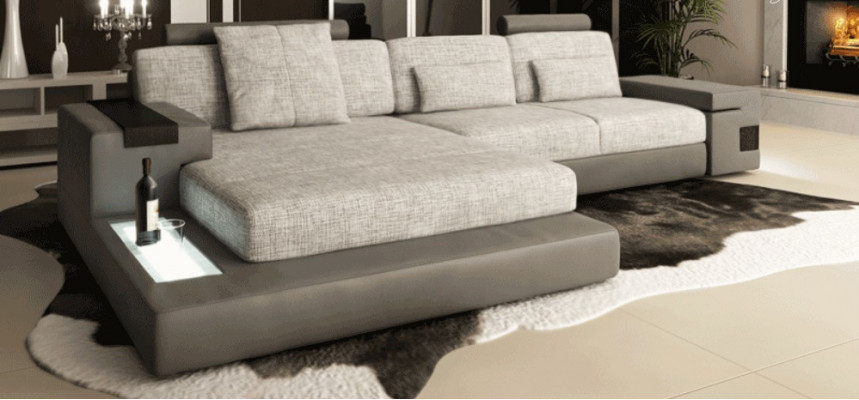Design Sofa Couch Eckpolstermöbel Wunnzëmmer L-Form Modern Elegant Textil Stoff