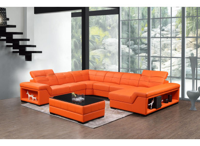 XXL Garnitur Designer Awunnerlandschaft Eckcouch Sofa Couch U-Form Dësch Lieder Nei