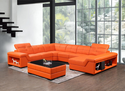 XXL Garnitur Designer Awunnerlandschaft Eckcouch Sofa Couch U-Form Dësch Lieder Nei