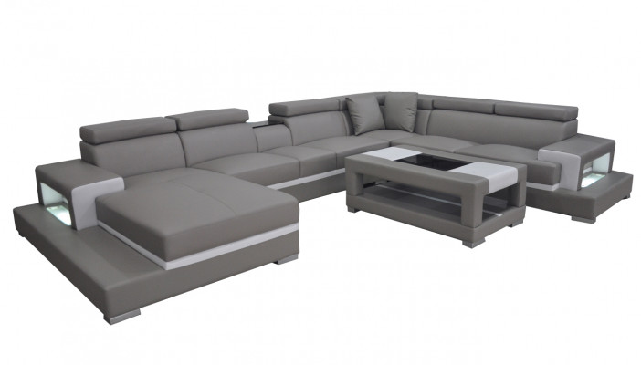 Design Liederpolster Sëtz Zëmmer Wunn Sofa Eck Couch mat USB Designer Garnitur