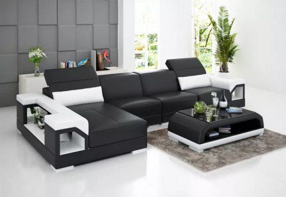 Ecksofa Polster Ecksofa Modern L-Form Dësch Sofa Wunnlandschaft 2-Stéck. Nei