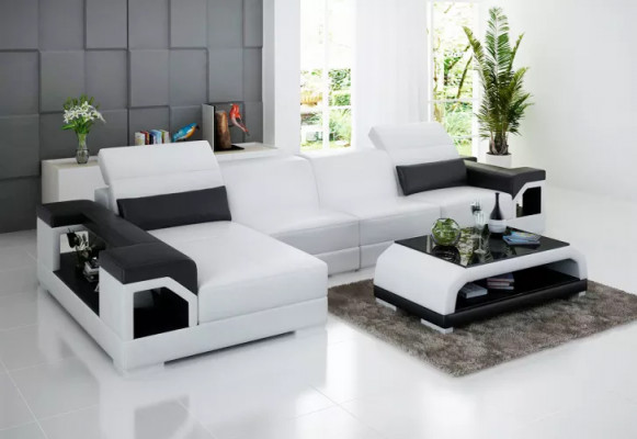 Ecksofa Polster Ecksofa Modern L-Form Dësch Sofa Wunnlandschaft 2-Stéck. Nei