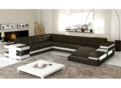 Ledersofa LED USB Sofa Couche Polster Eck Wohnlandschaft Canapé Eckleder Design Leder