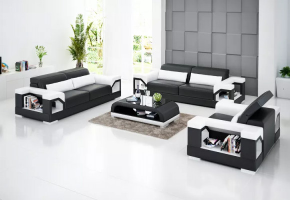 Sofagarnitur 3-2-1 Sëtzer Couchtisch Wunnlandschaft Ledersofa Modern Sofa Couch