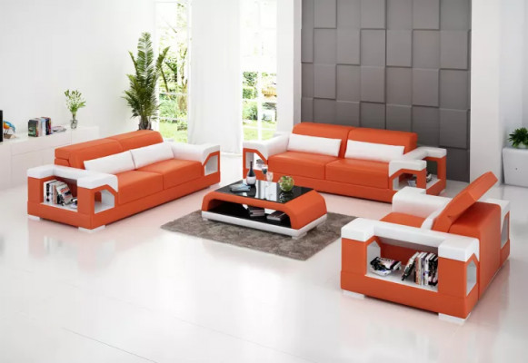 Sofagarnitur 3-2-1 Sëtzer Couchtisch Wunnlandschaft Ledersofa Modern Sofa Couch