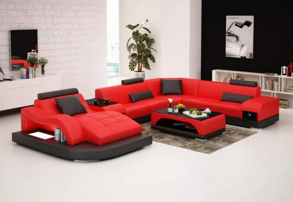 Eckcouch U-Form, Sessel, Couchtisch, Modern Sofa, Liederckcouch, Polster 2-Teile Set
