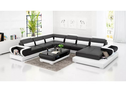 Eckcouch Polster Polstereck U-Form Dësch Modern Sofa Wunnlandschaft Nei