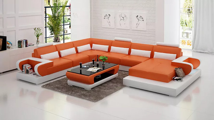 Eckcouch Polster Polstereck U-Form Dësch Modern Sofa Wunnlandschaft Nei