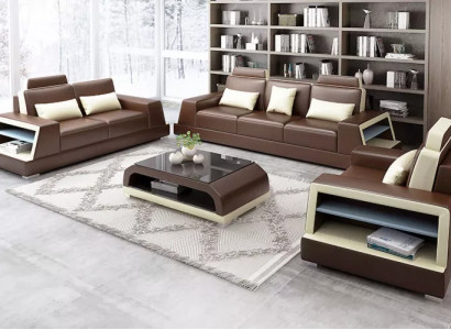 Sofagarnitur 3+2+1 Sëtzer Couchtisch Ledersofa Moderne Sofa Couch Wunnlandschaft