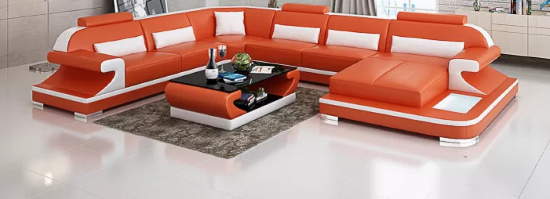 Wunnlandschaft Ecksofa U-Form Modern Soffa Ledersofa Eckgarnitur Polstersofa Couchen