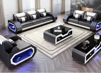 Sofagarnitur 321 Sëtz Modern Sofa Ledersofa Designer Sofa Wunnlandschaft Nei