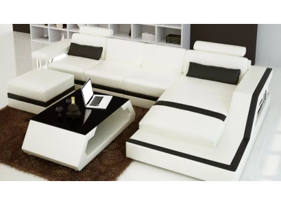 Ledercanapé Eckcanapé L Form Couchdësch Pouf Wohnlandschaft Modern Canapé 3tlg nei