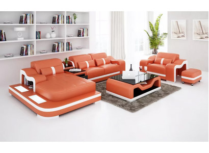 Designer Sofa Ecksofa L-Form Fauteuil Sëtzkëssen Polster Wunnlandschaft Ledersofa