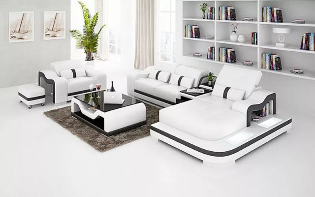 Designer Sofa Ecksofa L-Form Fauteuil Sëtzkëssen Polster Wunnlandschaft Ledersofa