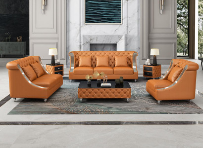 Design Wohnlandschaft Sofagarnitur 3+2 Sëtzer Ledersofa Wunnzëmmer Chesterfield