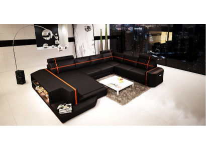 Eckcouch Ledersofa Modern Couch Canapé U Form Wunnlandschaft +Beliichtung PHM108