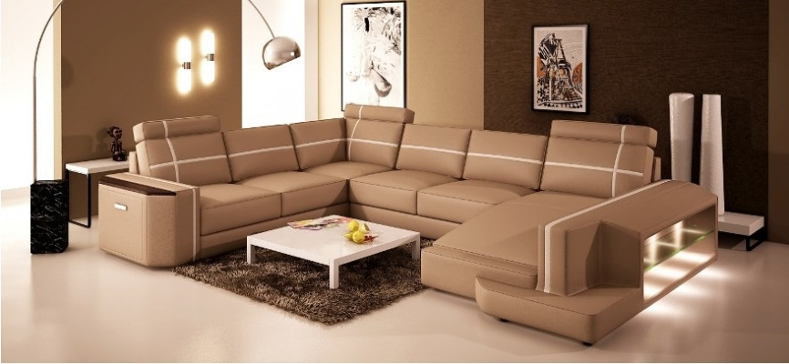 Eckcouch Ledersofa Modern Couch Canapé U Form Wunnlandschaft +Beliichtung PHM108